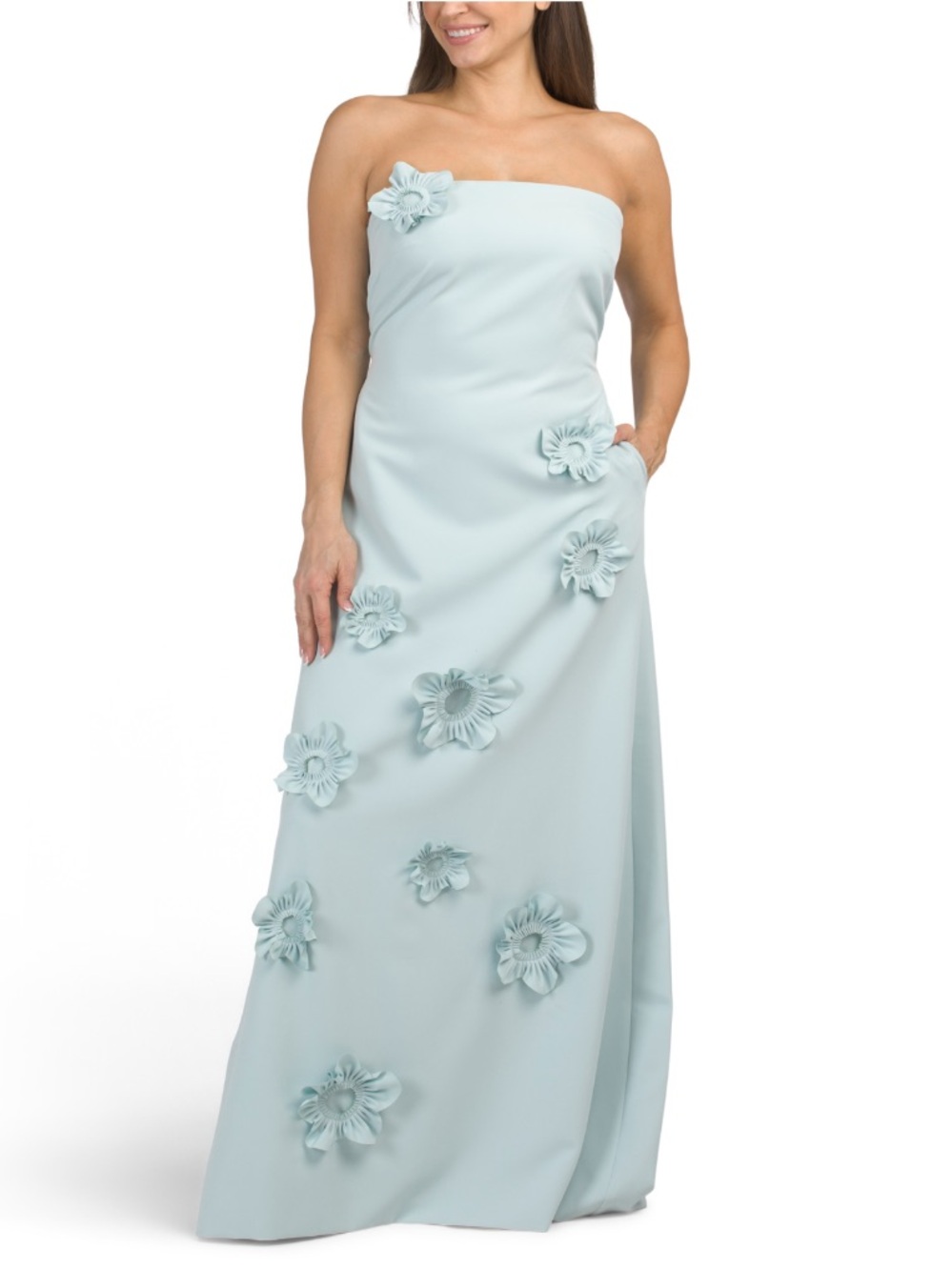 NWT!! Rene Ruiz Strapless Floral Appliqué Dress in Aqua Mint